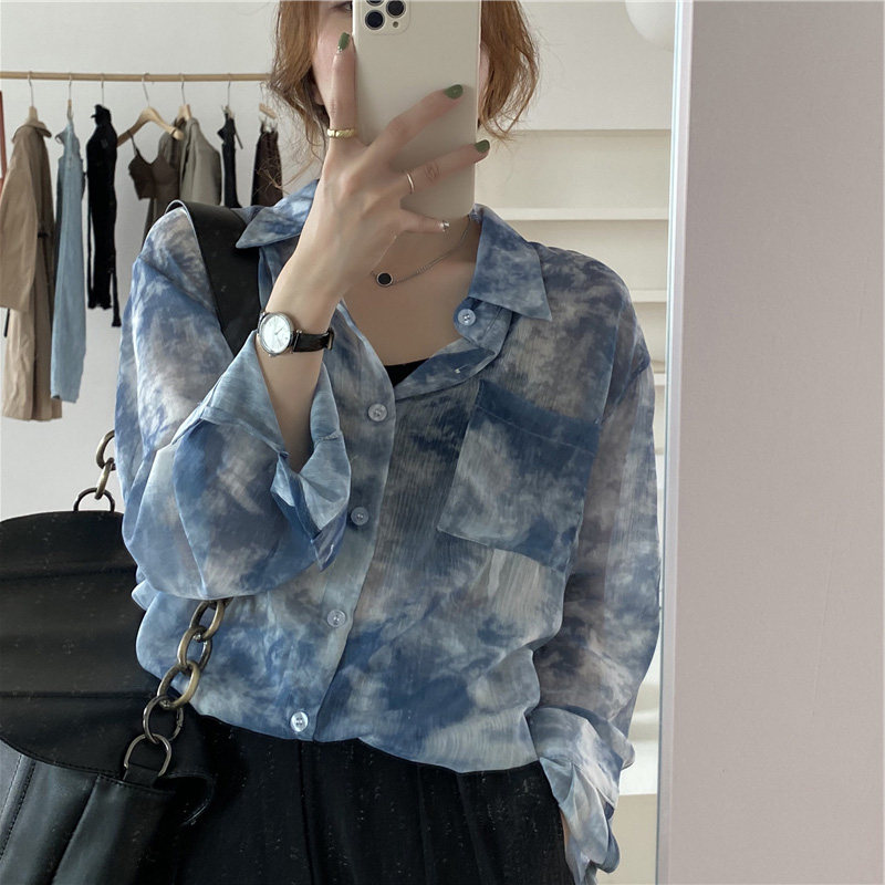 Slim fit sunscreen 2022 Summer new loose Dye Snowspun Shirt Woman design Sensation Long-sleeved Port Taste