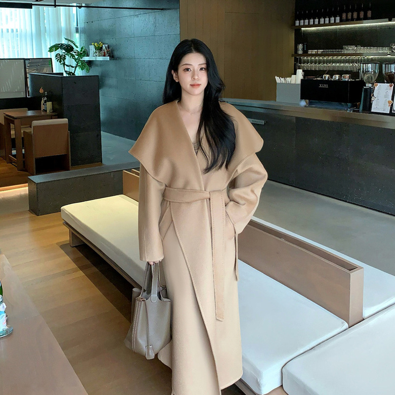 Linlinfs Water Ripple Rienza Large Lapel Double-Sided Cashmere Wool Coat Women's Mid-Length Outwear