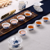 Promotional kung fu tea set ceramic bowl white porcelain cup whole set of blue and white porcelain tea bowl home Tea