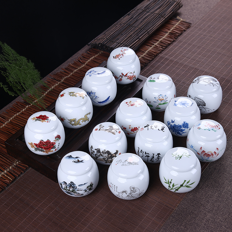 High white ceramic mini tea pot sealed small Tieguanyin Pu'er tea tank jewelry box portable tea storage tank