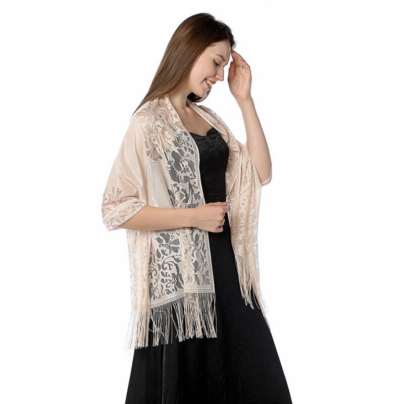 Popular Lace Shawl Hollow-Out Scarf Indian Saree Bride Bridesmaid Evening Dress Cheongsam Shawl Party Dinner Women's Accessory
