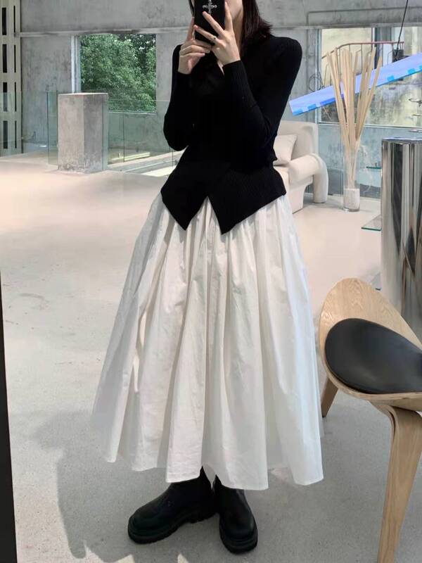 White Half-Length Skirt for Women, Niche Design, Large Flared Skirt, High-Waisted, Slimming, Mid-Length Skirt, Elegant Fairy Skirt, Pleated Skirt White Half-Length Skirt for Women, Niche Design, Large Flared Skirt, High-Waisted, Slimming, Mid-Length Skirt, Elegant Fairy Skirt, Pleated Skirt