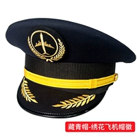 Темно-синий большой значок на кепке с вышивкой в виде ореха и самолета