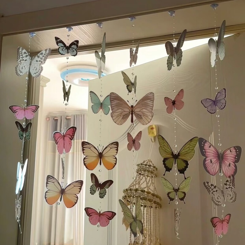 Butterfly Wind Chime Hanging Decoration Dopamine Homestay Balcony Window Healing Style Pendant Atmosphere DIY Materials Gift for Best Friend