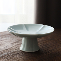 Red glaze goblet Kui mouth clear fruit plate tea dish snack plate Lake field kiln celadon for Buddha Chinese tray high foot