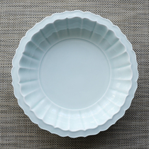 Household ceramic dish retro Japanese soup plate hotel club porcelain shaped edge mouth solid color Celadon blue flat plate