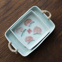 Landscape a peach plate ceramic fish plate household early tableware plate Japanese underglaze color hand painted hipster