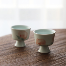 Landscape a peach joy under glaze color hand-painted high-foot small tea cup single Cup Japanese powder wine glass Chinese Master Cup Tea