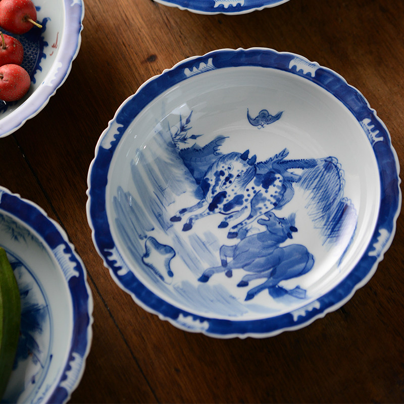 Jingdezhen hand painted blue and white tableware Chinese deep dish plate household soup plate 8 5 inches