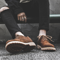 Genuine leather Martin shoes plus suede warm top shoes Han version Inlen retro 100 lap low help tooling boots male casual leather shoes