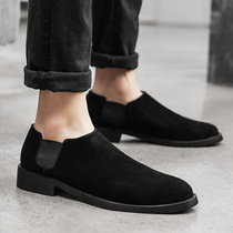 Mens Inn Wind soft face Soft bottom pointed leather shoes Mens Korean version Trend frosted genuine leather breathable casual inner heightening man