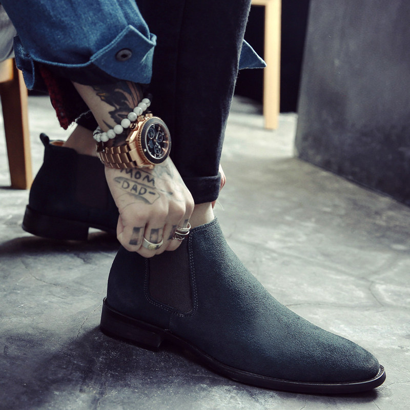 Pointy Martin boots genuine leather short boots trendy Inlenty wind anti-velvet beef leather big size male boots Chelsea boot high cylinder shoes