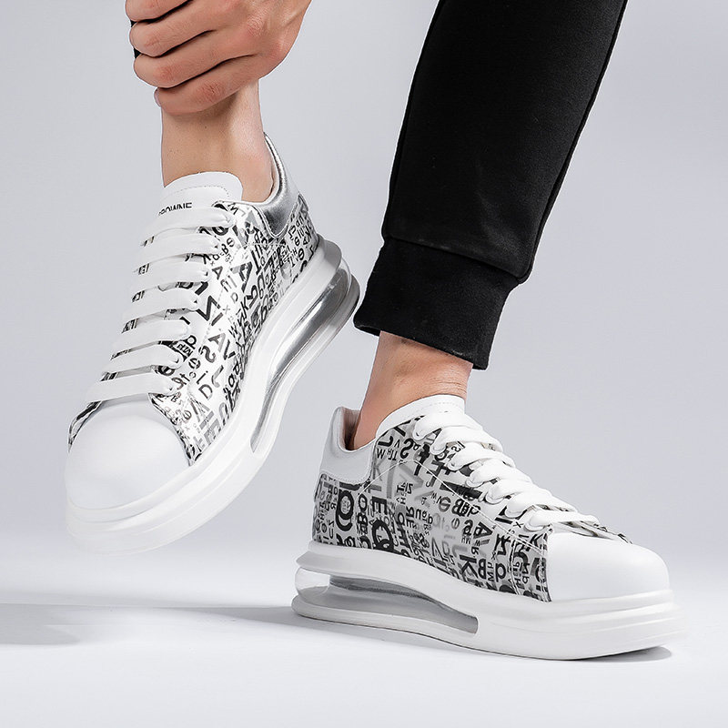 Mckun Air Cushion Small White Shoes Male Korean Version Trend 100 Hitch Breathable Thick Bottom Heightening Sports Casual Shoes Male Student Board Shoes