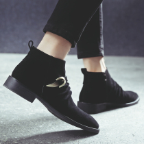 Martin boot male tide 100 hitch Han version High help tooling shoes Inlen retro pointy leather boots frosted genuine leather to help short boots