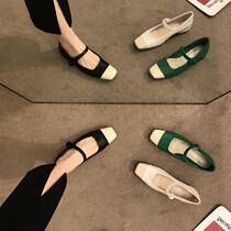 ITSK single shoe woman French style flat bottom square head parquet with low heel and soft bottom lined with Mary Jane shoes boat shoes