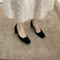 ITSK shoes womens single shoes coarse heel suede suede soft-bottom high heel commuter working womens shoes