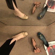 ITSK High heel Shoe women Baotou sandals Gentle Wind and square head Lined Hollow Middle Heel with small dresses Single shoe