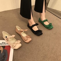 ITSK single shoes womens style late evening wind gentle with small skirts butterfly knots flat bottom square head light mouth soft bottom grandma shoes