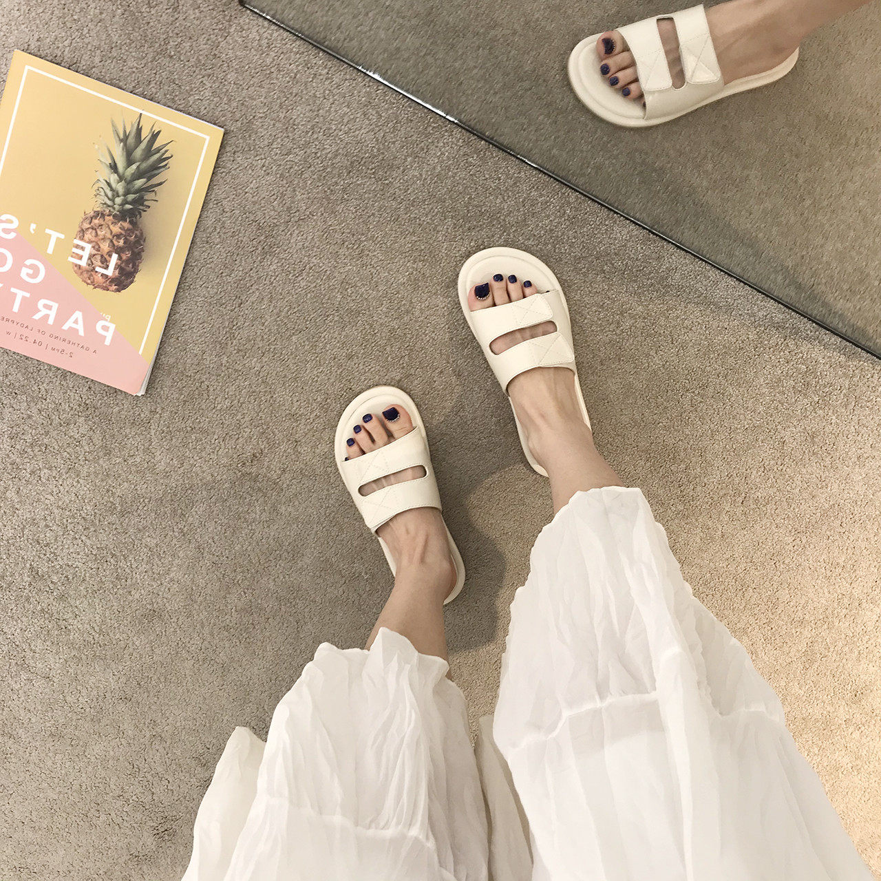 ITSK shoes women's slippers women's outer wear flat-bottomed with soft-soled beach shoes sandals and slippers women's shoes