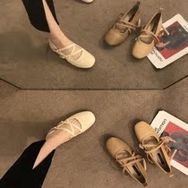 ITSK single shoe woman French style low heel square head apricot soft bottom ladies flat bottom shoes fit small dresses woman shoes Marie precious shoes