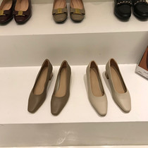 ITSK shoes womens single shoe square head light mouth coarse heel genuine leather heel-style retro grandma shoe ladyshoe