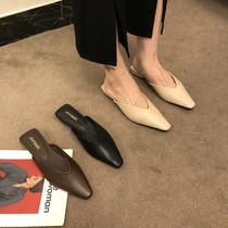 ITSK semi-slipper female outwear style retro coarse heel square head Baotou heel Mueller Shoe half ToSingle sandals