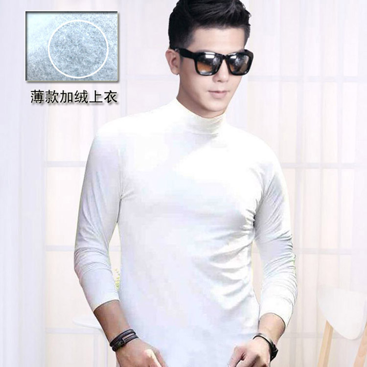 Quần áo cổ cao và trung cổ nửa mùa thu nam đơn mảnh mỏng cộng với đồ lót nhung cộng với phân bón XL áo lạnh thoải mái ao giu nhiet nu