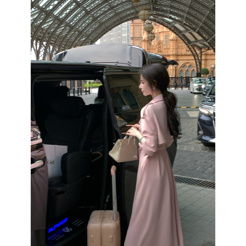 Sun Yaqiao【Love in London】Autumn Korean-Style Retro British Double-Breasted Pink Trench Coat Mid-Length Jacket Sun Yaqiao【Love in London】Autumn Korean-Style Retro British Double-Breasted Pink Trench Coat Mid-Length Jacket