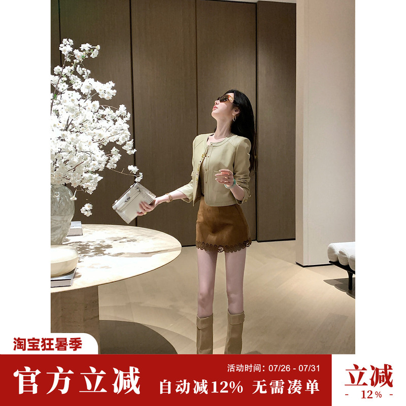 Sun Yaqiao [Film Daylight] Autumn and Winter Melard A-Line Skirt Fashionable Versatile Suede Short Skirt Half Skirt