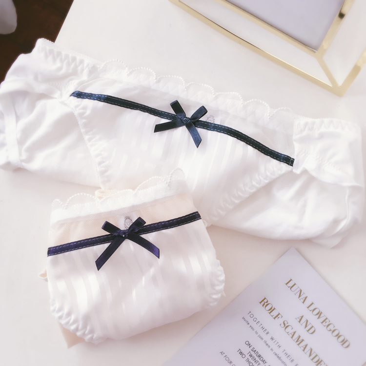 Sản phẩm mới satin tươi tối sọc nhỏ nơ nhỏ bằng vải ren cô gái đồ lót nữ thấp eo đồ lót quần lót nữ thun lạnh