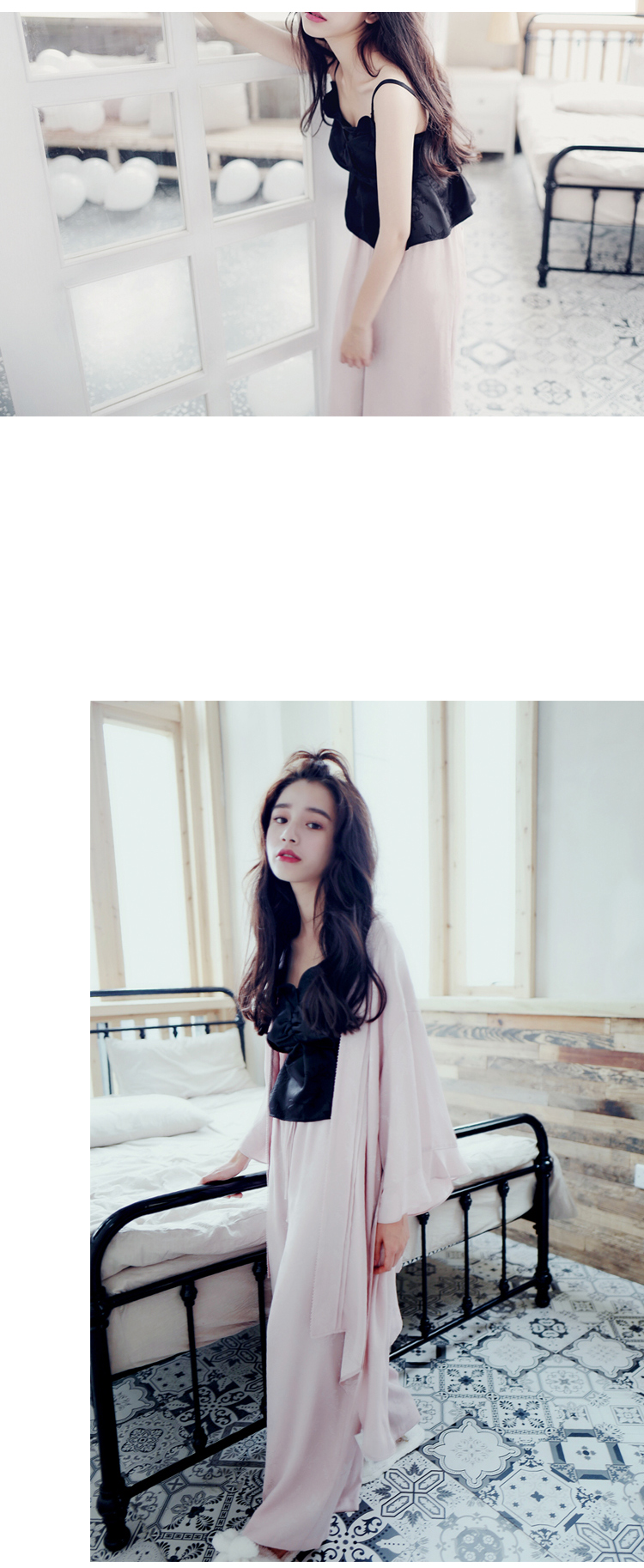 Bộ đồ ngủ mùa hè Những chiếc váy nhỏ của phụ nữ có thể được mặc bên ngoài Những cánh hoa được dệt bằng vải dệt thoi và quần áo mỏng ở nhà 2 màu lựa chọn đồ ngủ đôi