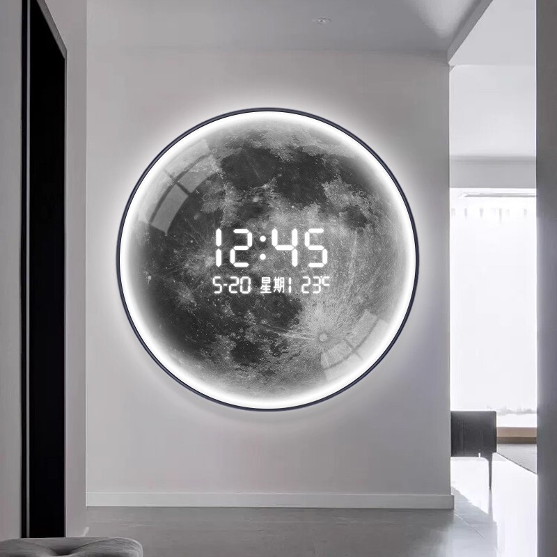 High-End Circular Moon-Themed Digital Wall Clock for Living Room, 2026 New Model, Decorative Painting Clock for Entryway and Bedroom