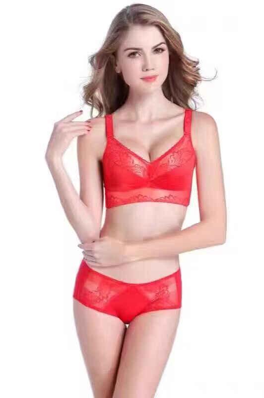 Không có vòng thép cây hoa đỏ thắt lưng thấp gợi cảm massage thoải mái đồ lót đặt áo ngực đồ lót