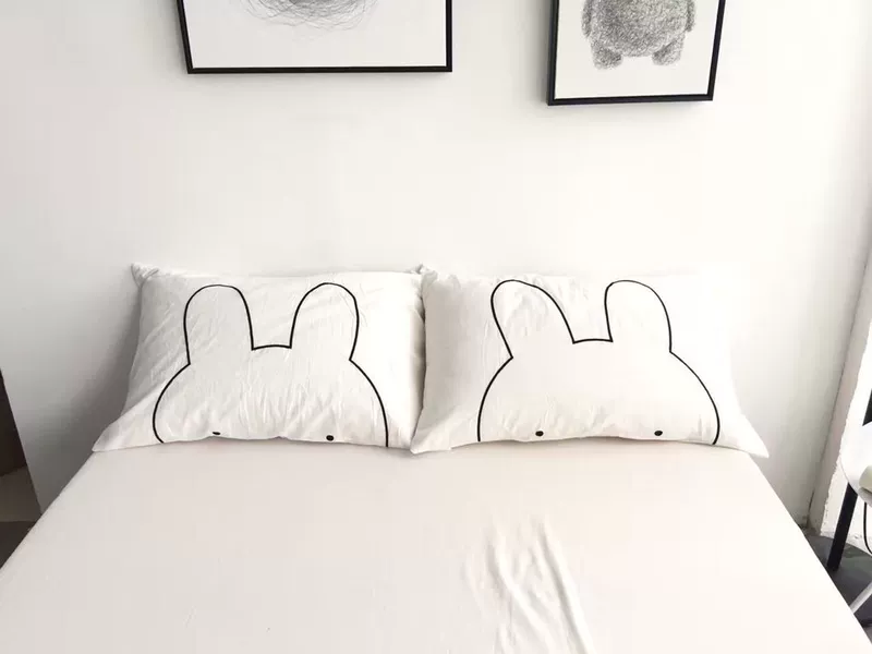 Phong cách Nhật Bản Thỏ Mạnh Er Sản phẩm mới Thêu vỏ gối bằng vải cotton trắng tinh khiết Một cặp bông Ưu đãi đặc biệt gối bà bầu