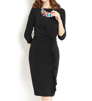 Dress spring ruffle foreign trade temperament slim one-word collar small black dress waist one-step knitted bottom bag hip skirt