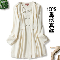 Trench coat womens foreign trade spring clothing heavy mulberry silk temperament waist long Lady Wind small size knee silk jacket