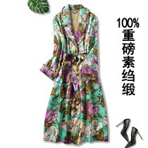 Vegan crepe satin real silk sleeping robe outer double layer of heavy-pound mulberry silk sexy pyjamas silk bathrobe home