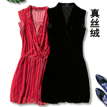 Velvet jumpsuit niche Italian silk velvet V collar pullover small size loose dress