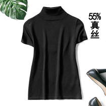 Knitwear foreign trade Fall 55% mulberry silk sleeve head high collar short sleeve T-shirt female small code genuine silk blouses undershirt