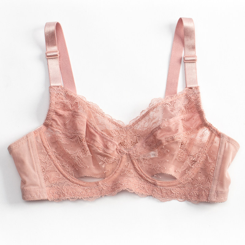 Transparent underwear women's bra foreign trade anti-sagging thin section zero bondage with steel rims large chest display small upper support ultra-thin bra