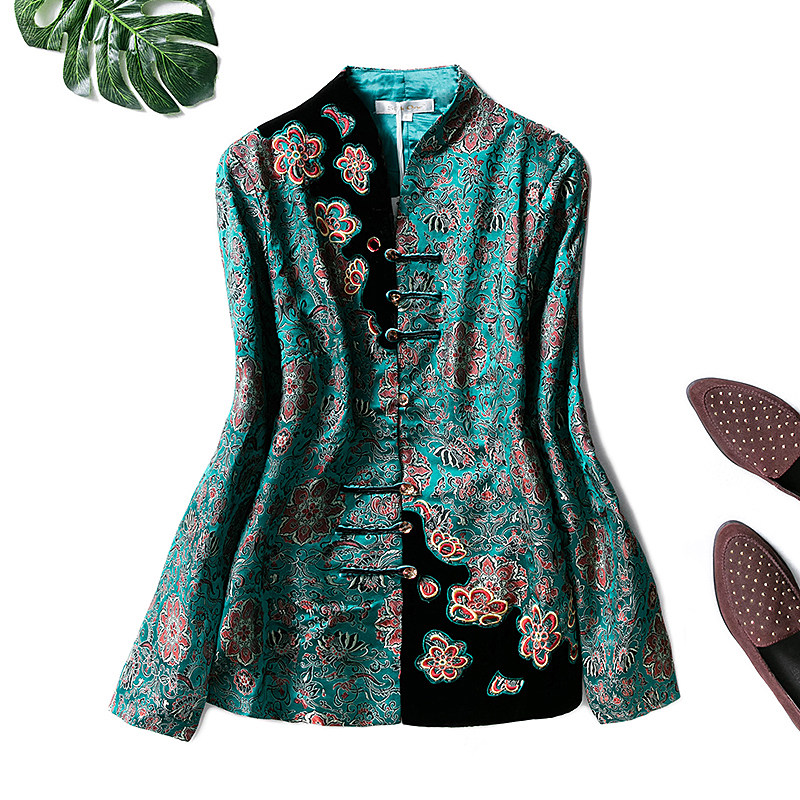 Republic of China style Chinese style Tang suit women's ethnic style tea suit improved style Chinese style Tencel embroidery button top short coat