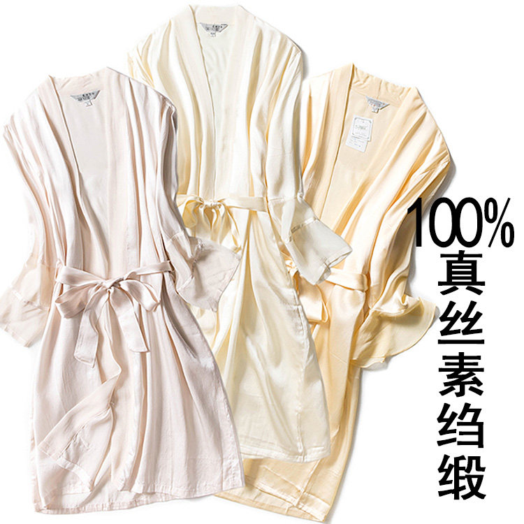 Plain Crepe Satin Robes Women's Heavyweight Silk Robes 100% Mulberry Silk Wedding Bridal Dressing Robes Tie Homewear