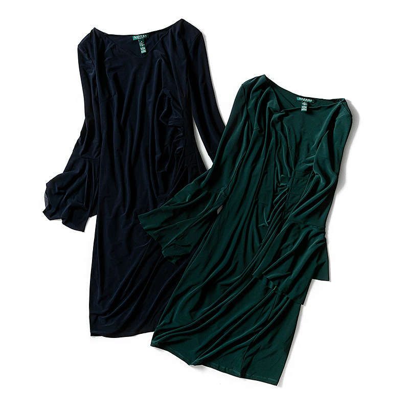 Flared sleeve dress autumn foreign trade knitted skirt in the long version of the fashion temperament waist socialite thin hip skirt slim