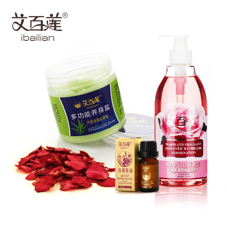 包邮 spa牛奶浴泡泡浴玫瑰干花瓣泡澡用品泡澡精油 沐浴液26件套