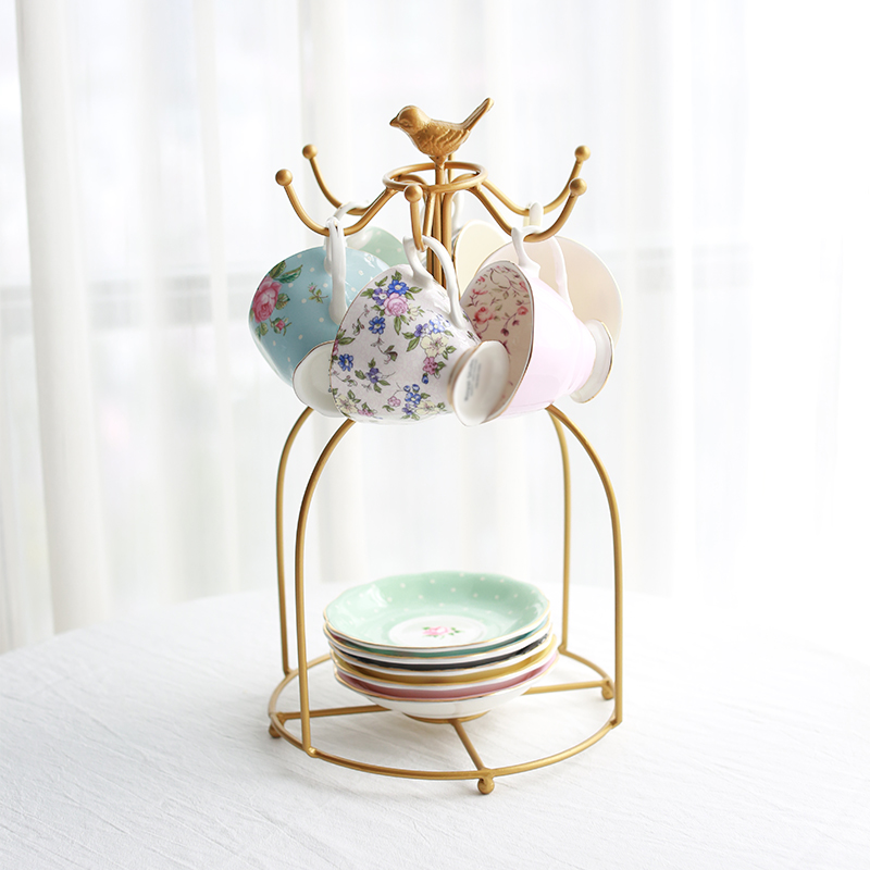Golden Retro Wind Iron Art Cup Rack Small Bird Cup Rack Water Cup Shelf Gold