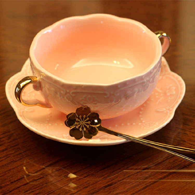 Princess pink Phnom Penh binaural bowl European relief ceramic milk soup bowl Soup cup Dessert bowl