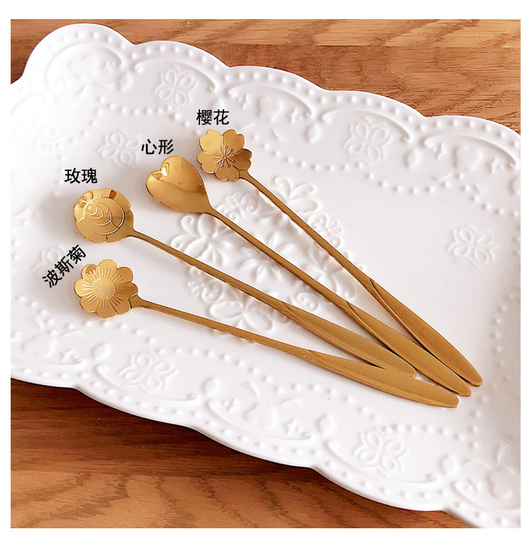 Golden cherry thép không gỉ muỗng dài tay cầm bộ đồ ăn nhà bếp muỗng súp sáng tạo muỗng thìa tây - Đồ ăn tối bộ chén đĩa đẹp