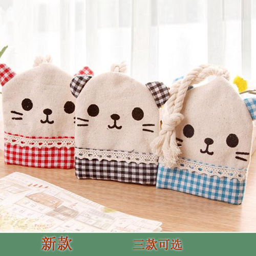 Cotton and Linen Creative Storage Keychain Bag Cartoon Animal Pull-Out Cotton Plaid Key Bag Storage Keychain