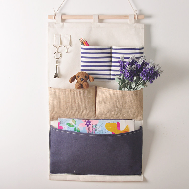 Daily special price cotton hemp cloth art containing hanging bag storage bag wall-mounted multilayer hanging wall hanging hook finishing place bag