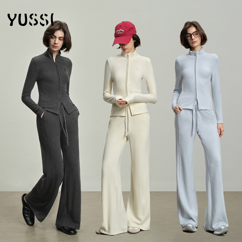 Yussi Chen Shu's Same Style 2026 Spring Fashion German Velvet Suit for Women, Stand-Up Collar Top, Jacket, Casual Pants Two-Piece Set